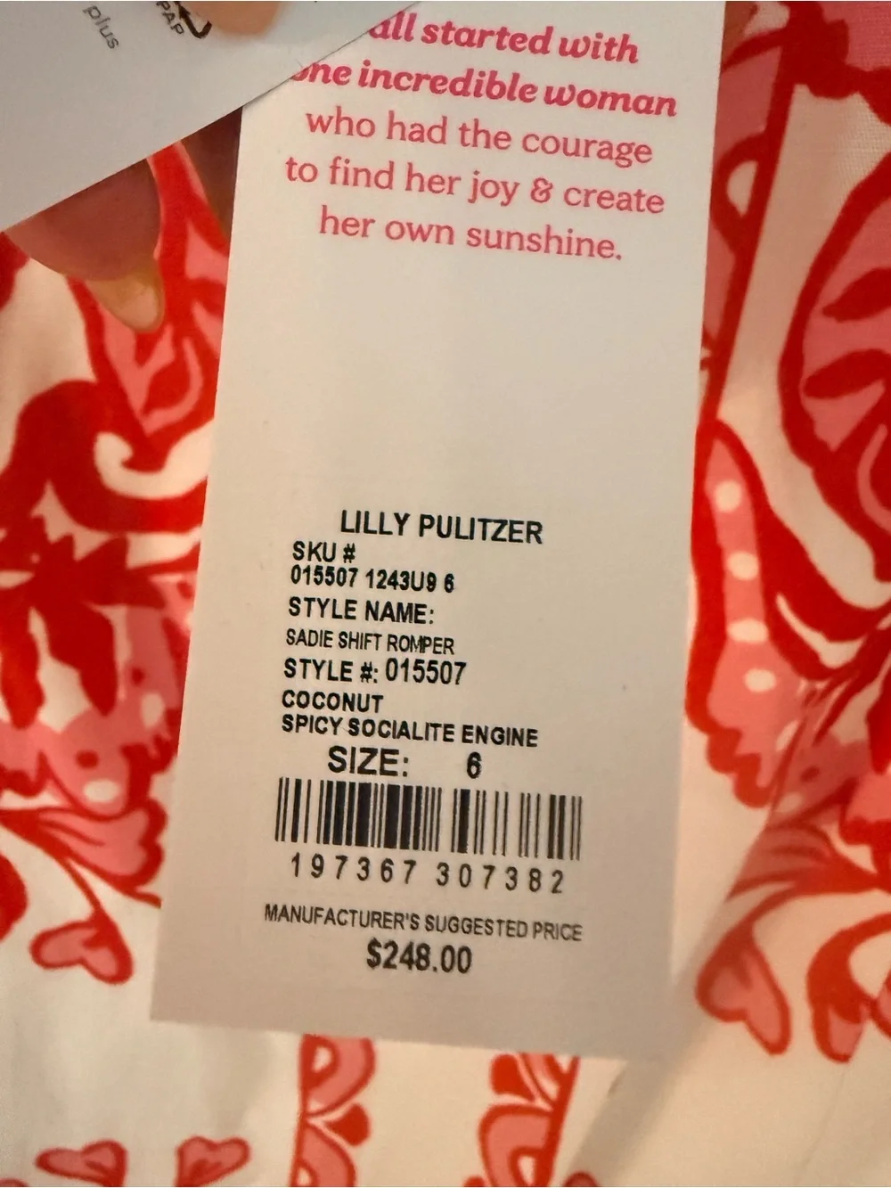 Lilly Pulitzer White Romper with Coral-Pink Floral Scroll Print